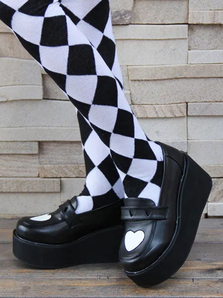 Gothic Lolita Shoes White Heart High Platform Heels Lolita Loafer Shoes
