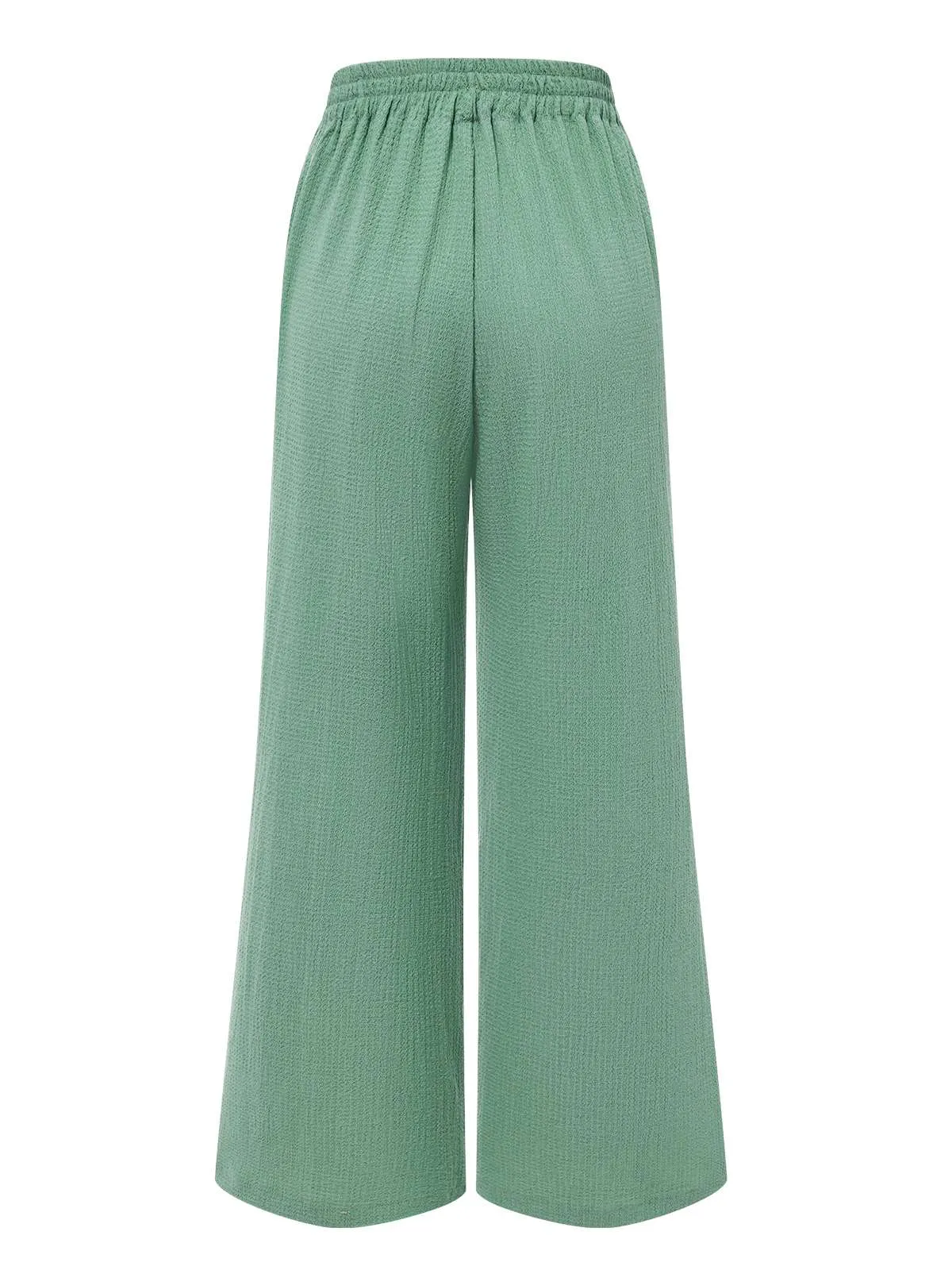 Green 1940s Solid Textured Wide-Leg Pants