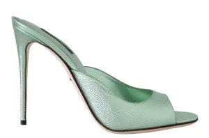 Green Dauphine Leather Mules Stilettos