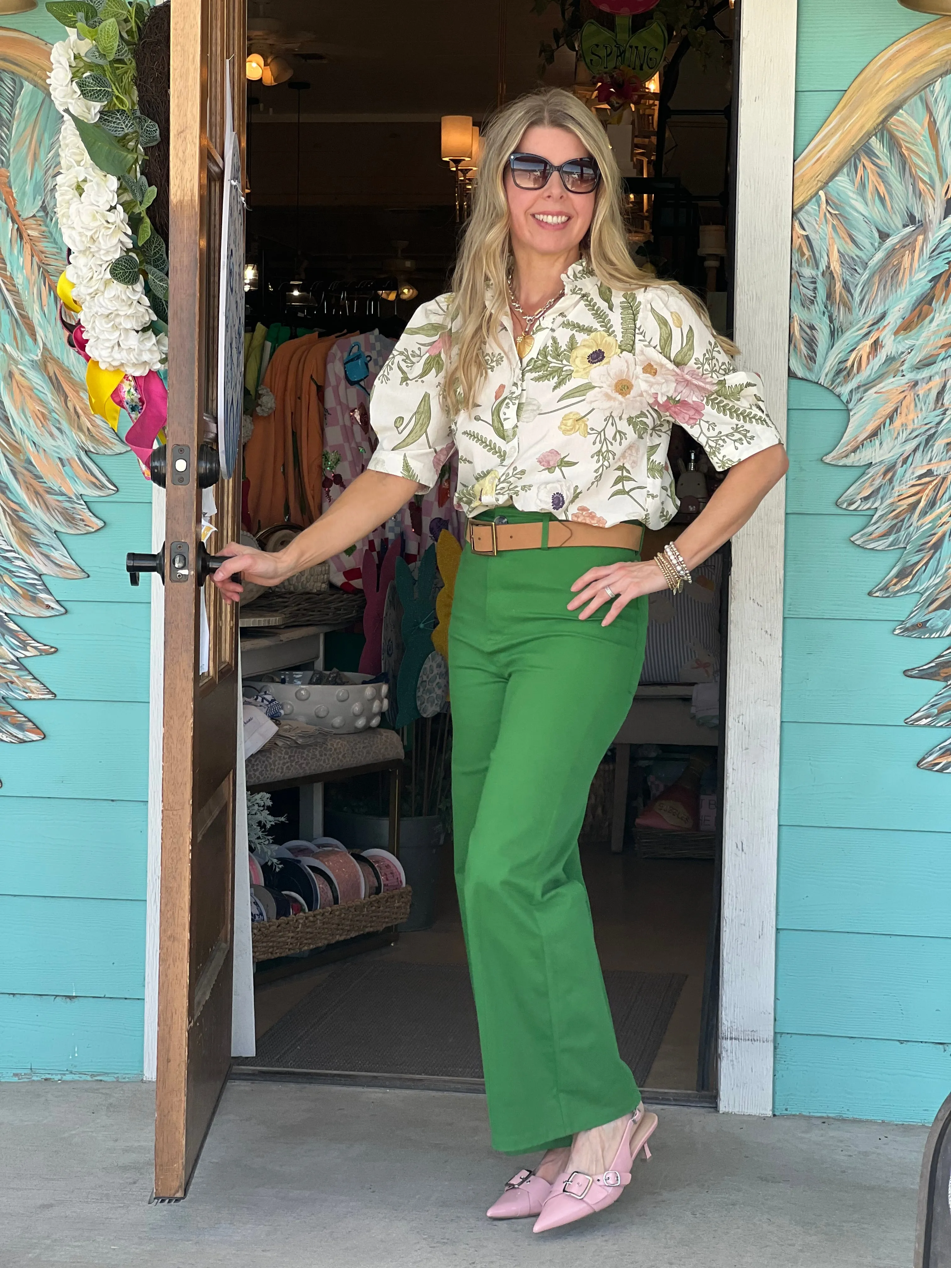 Green High Waist Wide Leg Pants