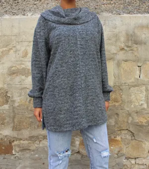 Grey Maxi sweater/ long sleeve top/ plus size sweater/ oversized sweater / plus size clothing/ Casual clothing