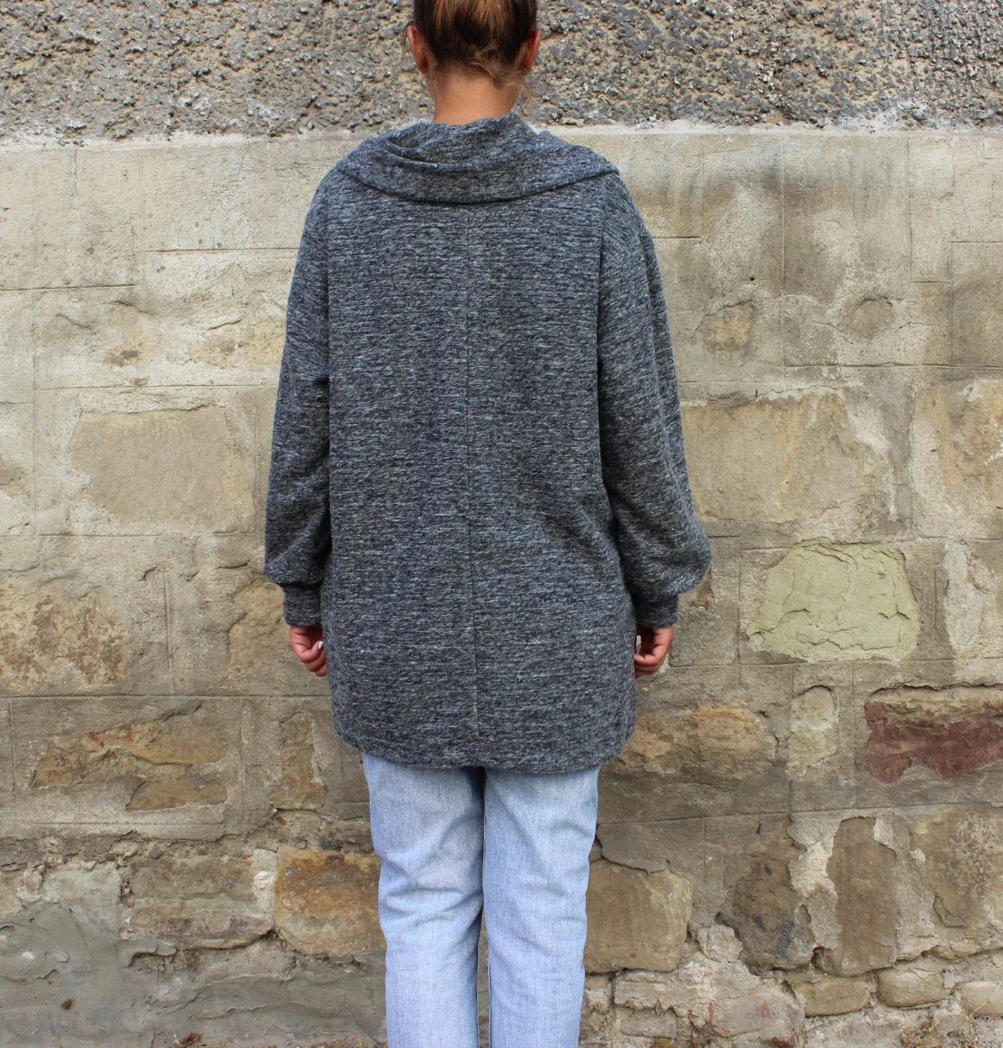 Grey Maxi sweater/ long sleeve top/ plus size sweater/ oversized sweater / plus size clothing/ Casual clothing