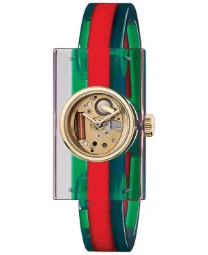 Gucci Skeleton Dial Plexiglas Bangle Women's Watch YA143501