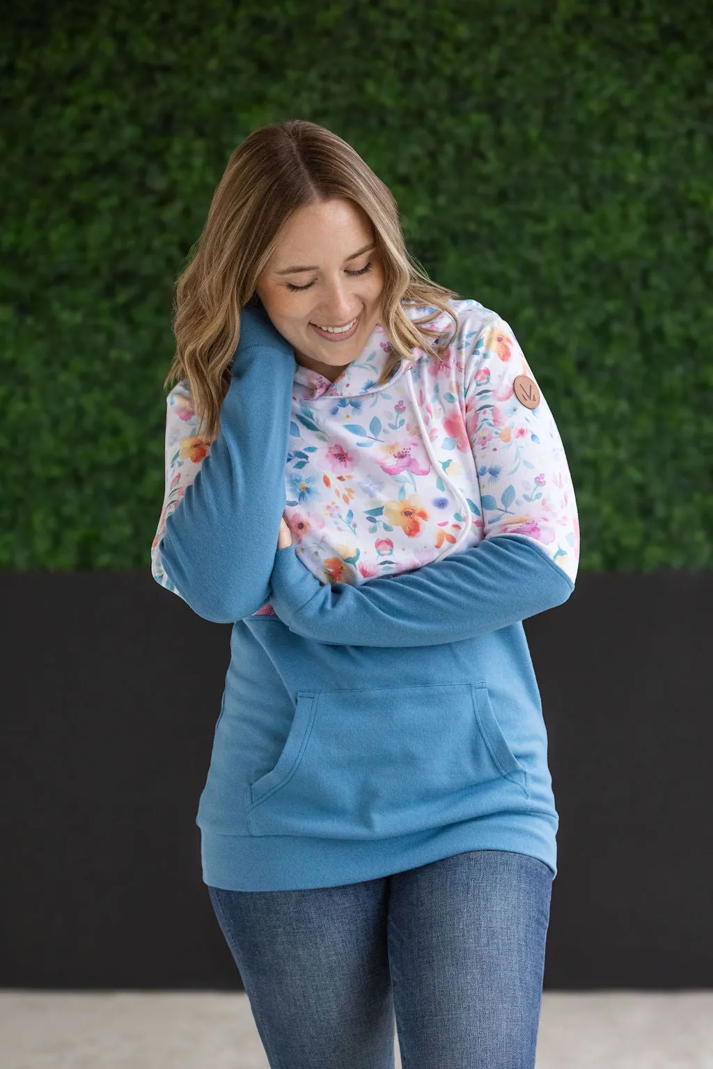 Hailey Pullover Hoodie - Watercolor Floral   Blue