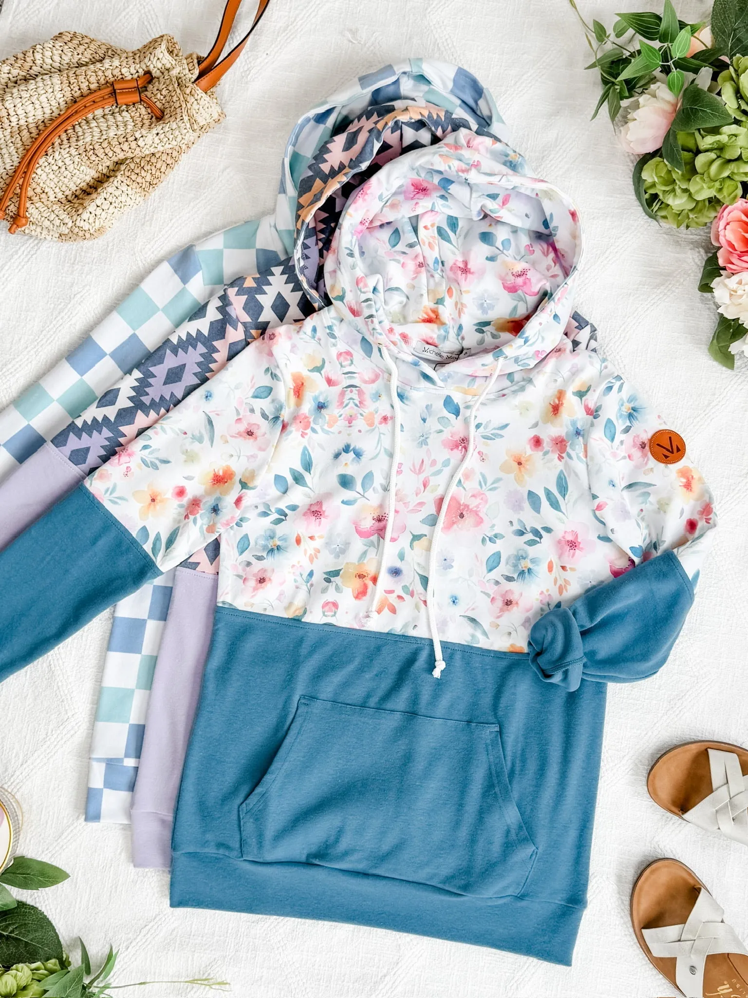 Hailey Pullover Hoodie - Watercolor Floral   Blue