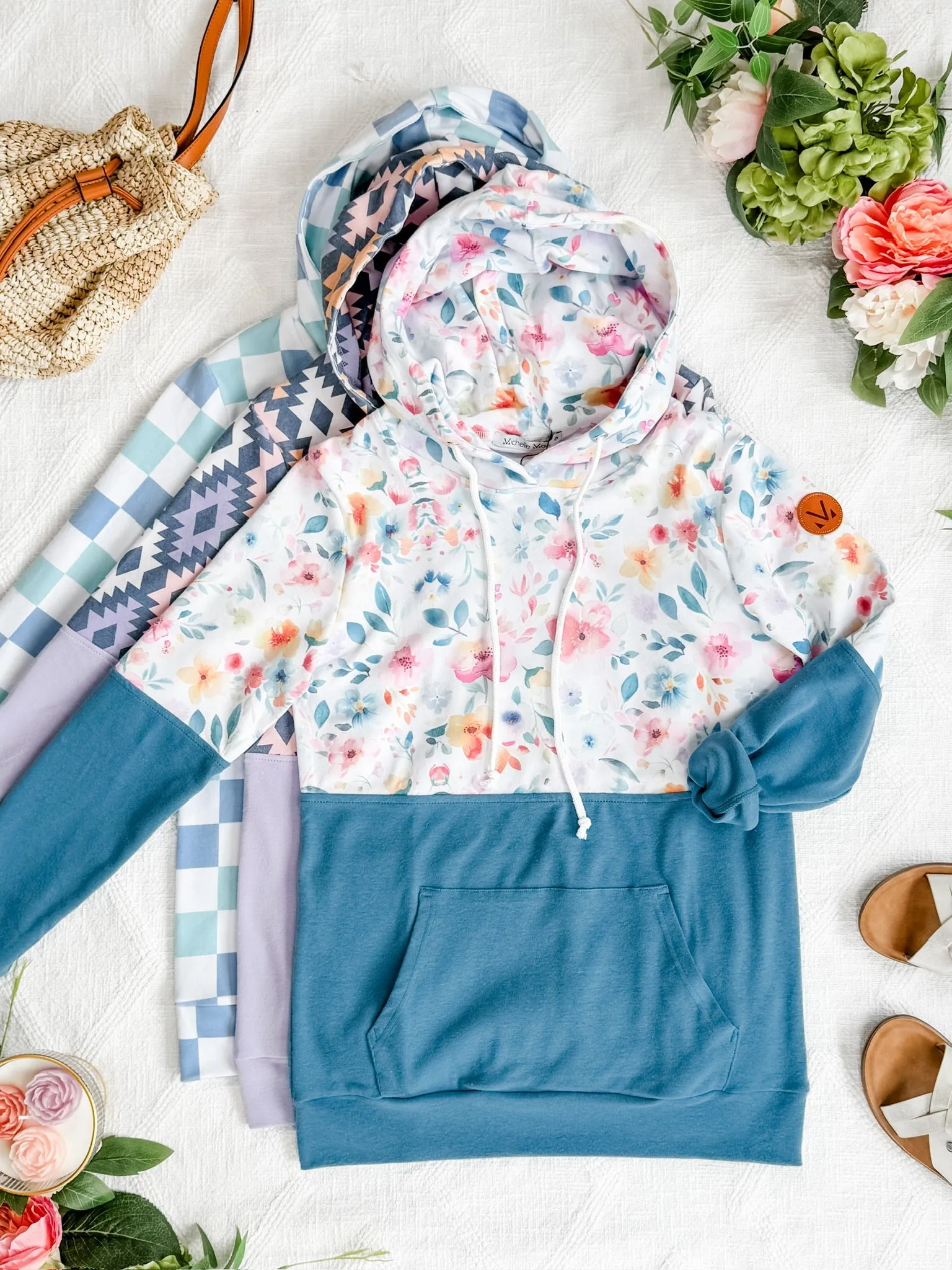 Hailey Pullover Hoodie - Watercolor Floral   Blue