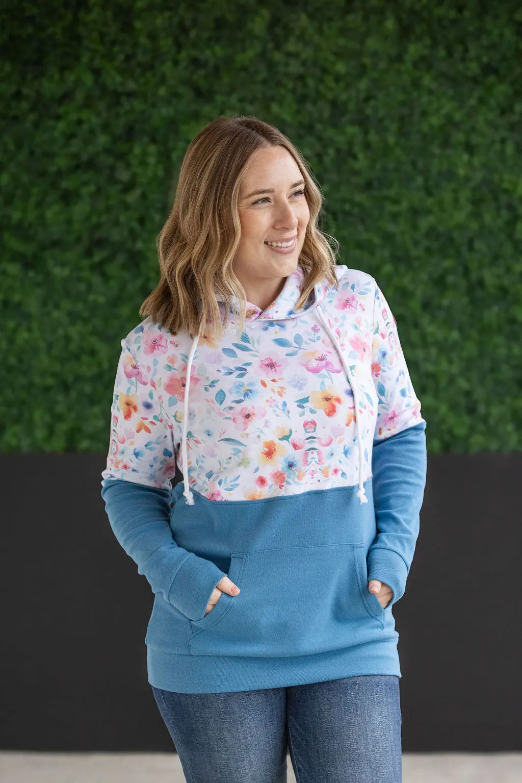 Hailey Pullover Hoodie - Watercolor Floral   Blue