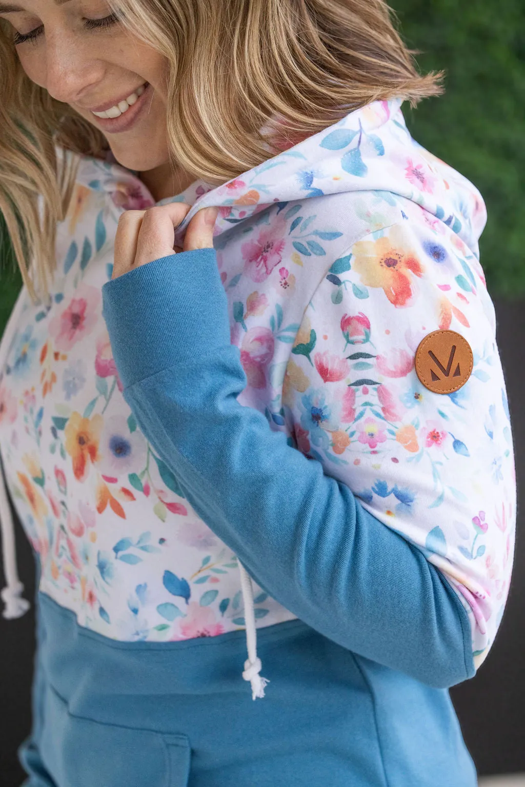 Hailey Pullover Hoodie - Watercolor Floral   Blue
