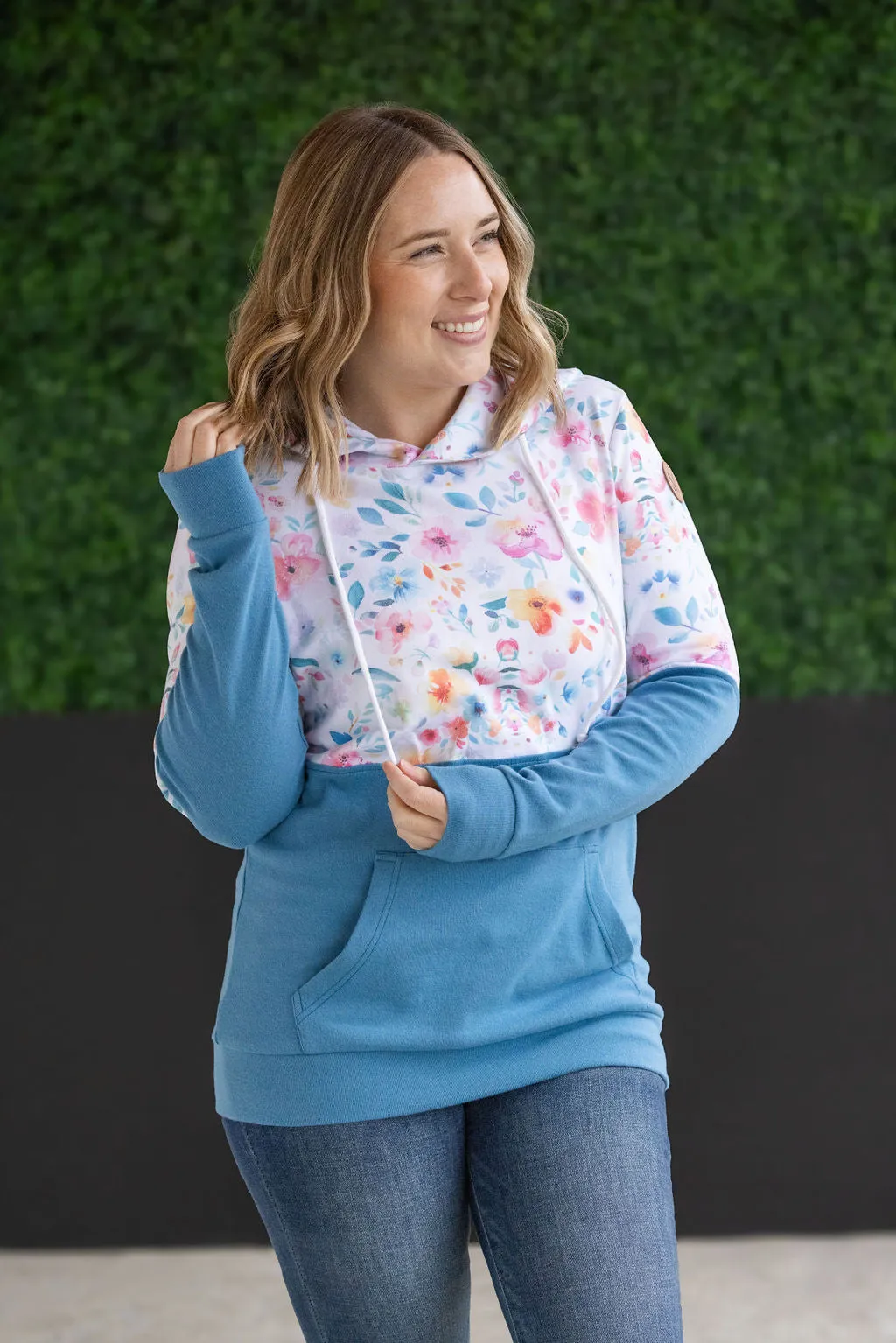 Hailey Pullover Hoodie - Watercolor Floral   Blue