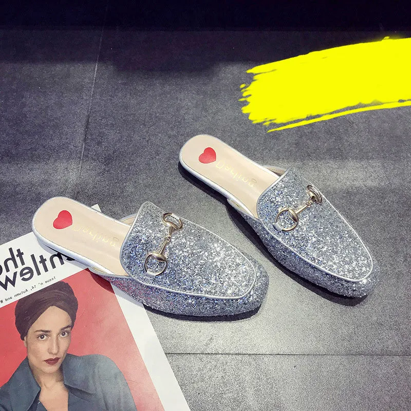 Half Slippers Women's Outer Wear Sandals Toe Caps Flat Bottom Lazy Mules