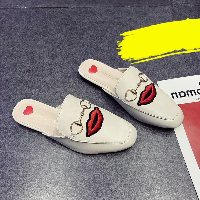 Half Slippers Women's Outer Wear Sandals Toe Caps Flat Bottom Lazy Mules