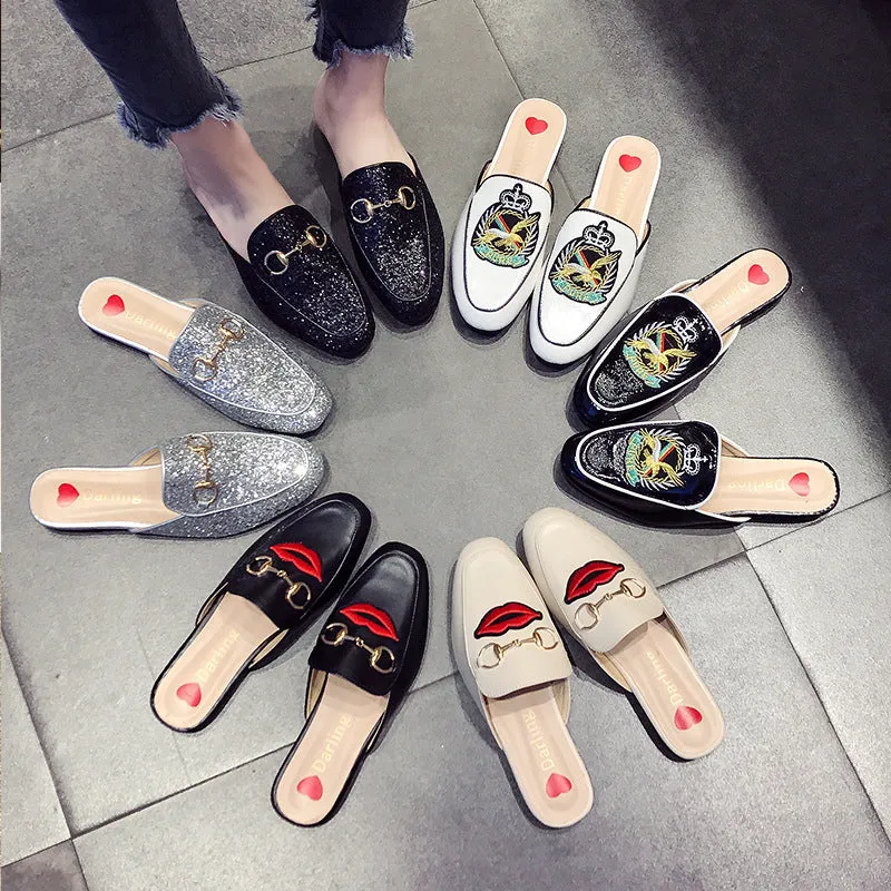 Half Slippers Women's Outer Wear Sandals Toe Caps Flat Bottom Lazy Mules