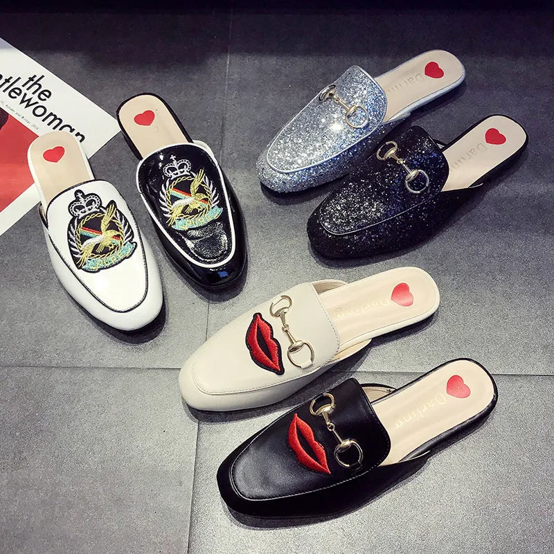 Half Slippers Women's Outer Wear Sandals Toe Caps Flat Bottom Lazy Mules