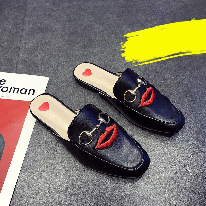 Half Slippers Women's Outer Wear Sandals Toe Caps Flat Bottom Lazy Mules