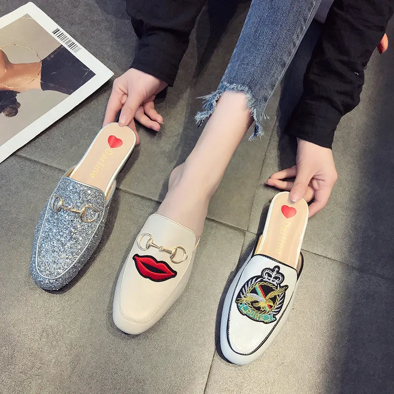 Half Slippers Women's Outer Wear Sandals Toe Caps Flat Bottom Lazy Mules