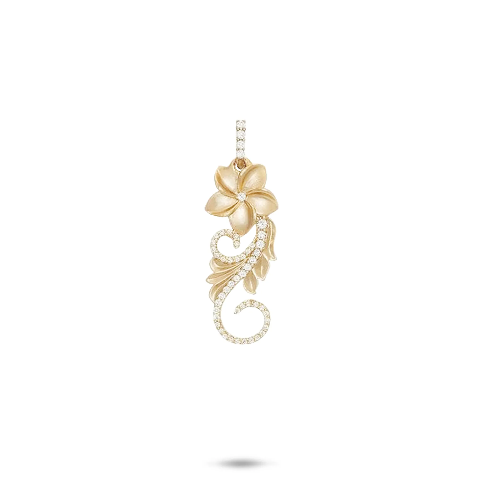 Hawaiian Heirloom Plumeria Pendant in Gold with Diamonds - 20mm