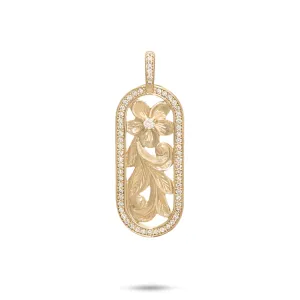 Hawaiian Heirloom Plumeria Pendant in Gold with Diamonds - 27mm