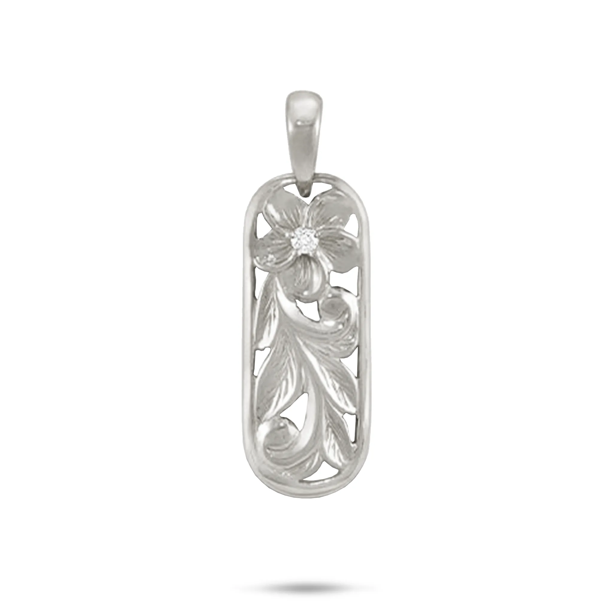 Hawaiian Heirloom Plumeria Pendant in White Gold with Diamond - 28mm