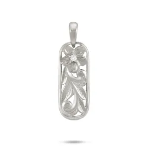 Hawaiian Heirloom Plumeria Pendant in White Gold with Diamond - 28mm