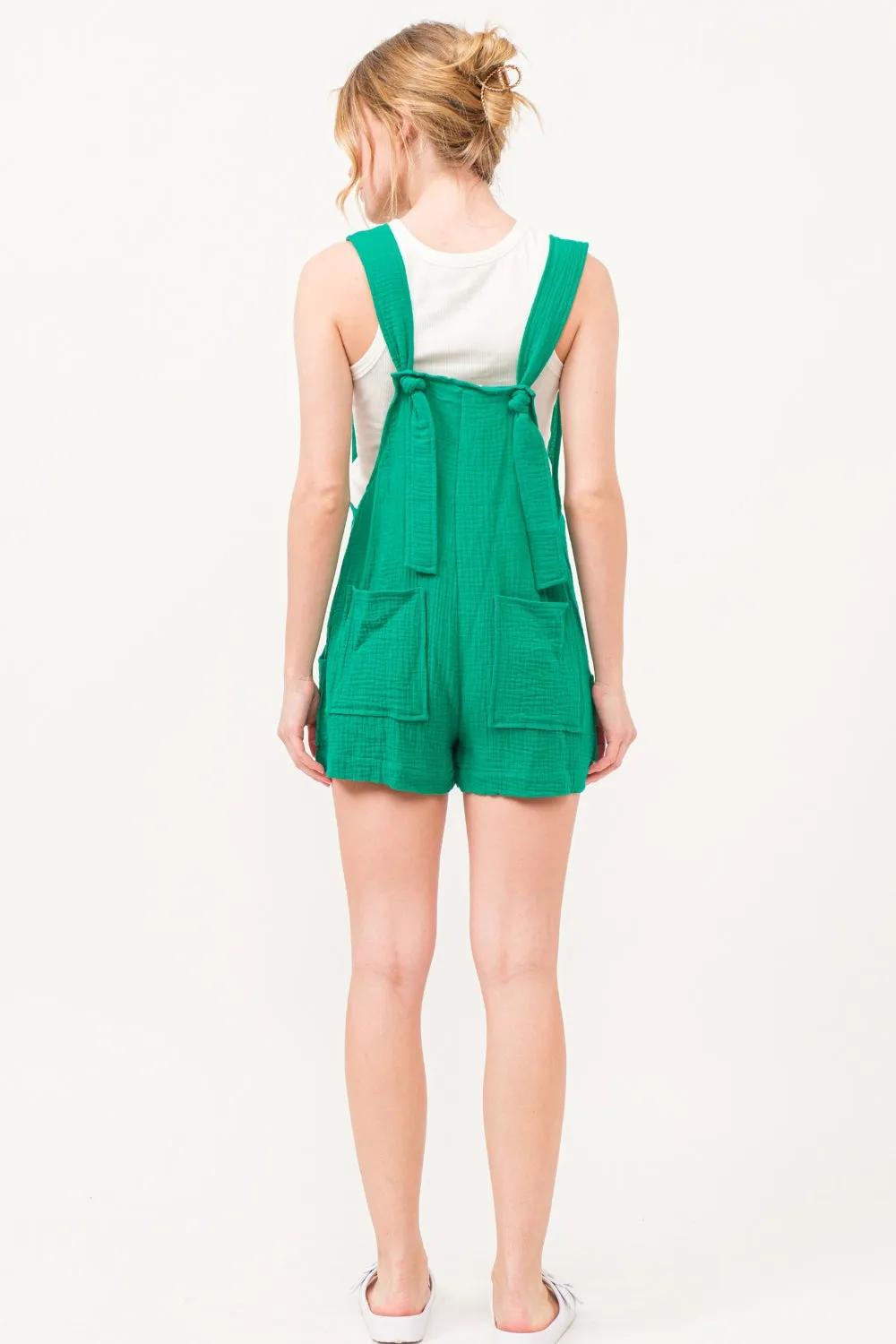 Hazel Blues® |  And The Why Button Up Tie Back Sleeveless Romper
