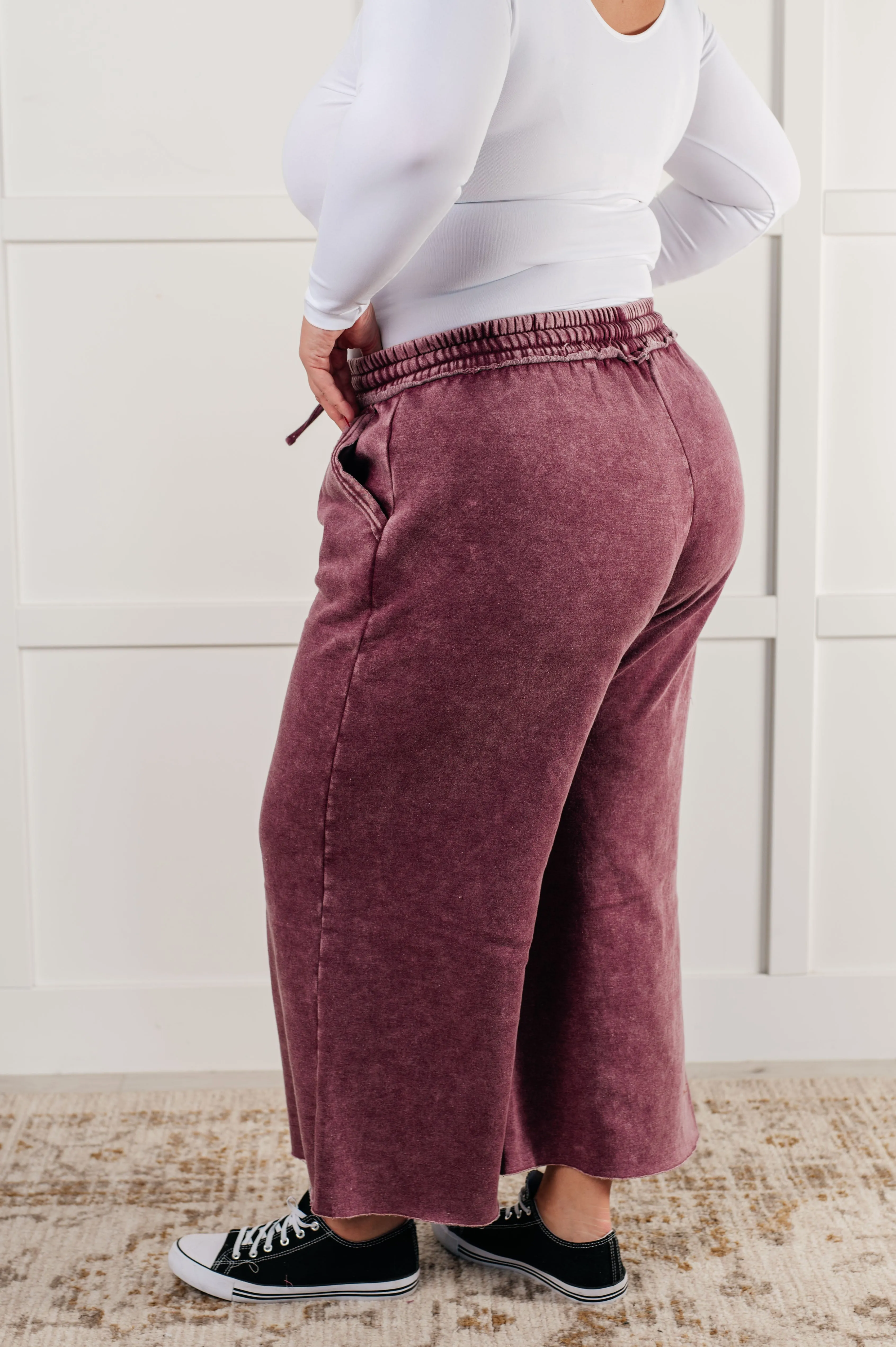 Hazel Blues® |  In or Out Wide Leg Cropped Pants in Eggplant