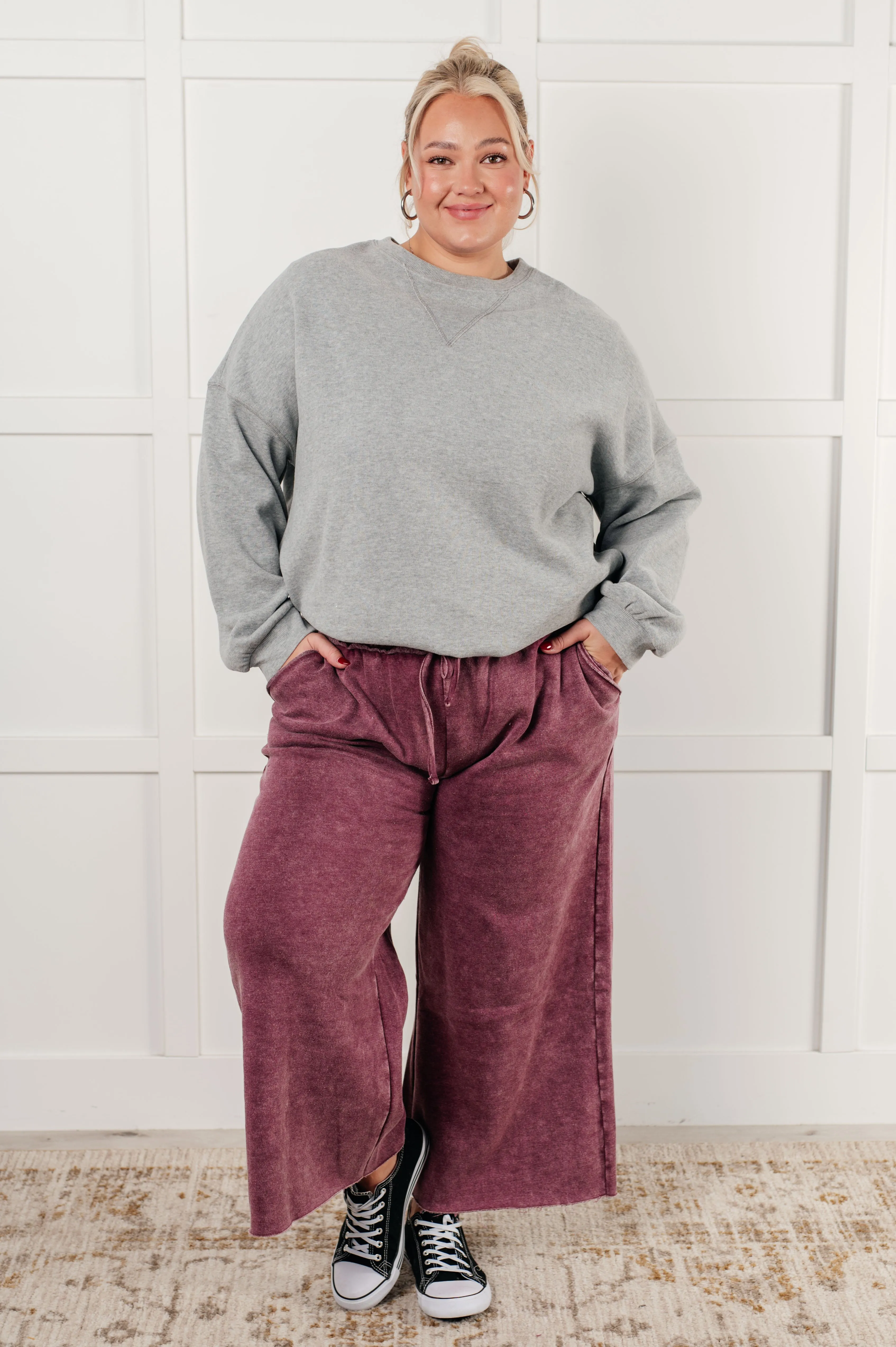 Hazel Blues® |  In or Out Wide Leg Cropped Pants in Eggplant