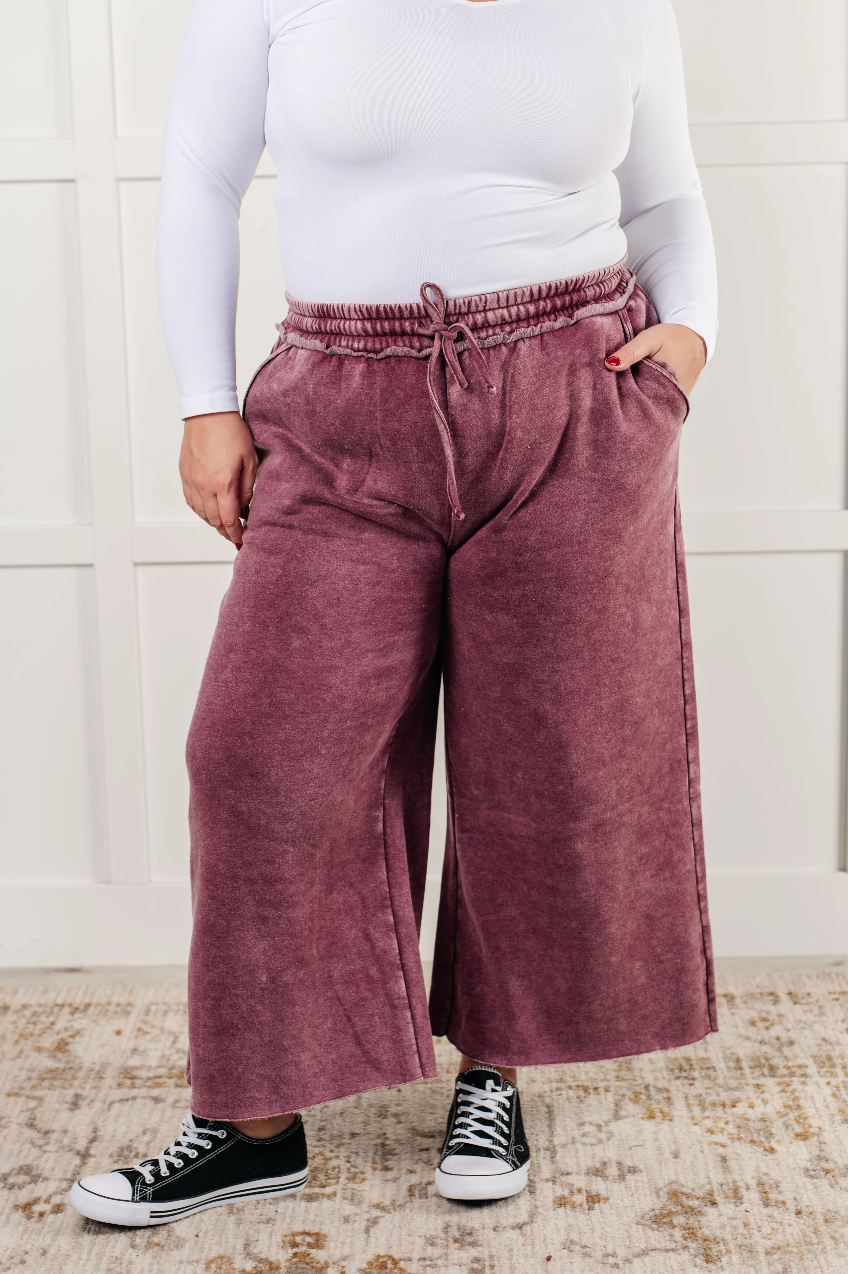 Hazel Blues® |  In or Out Wide Leg Cropped Pants in Eggplant