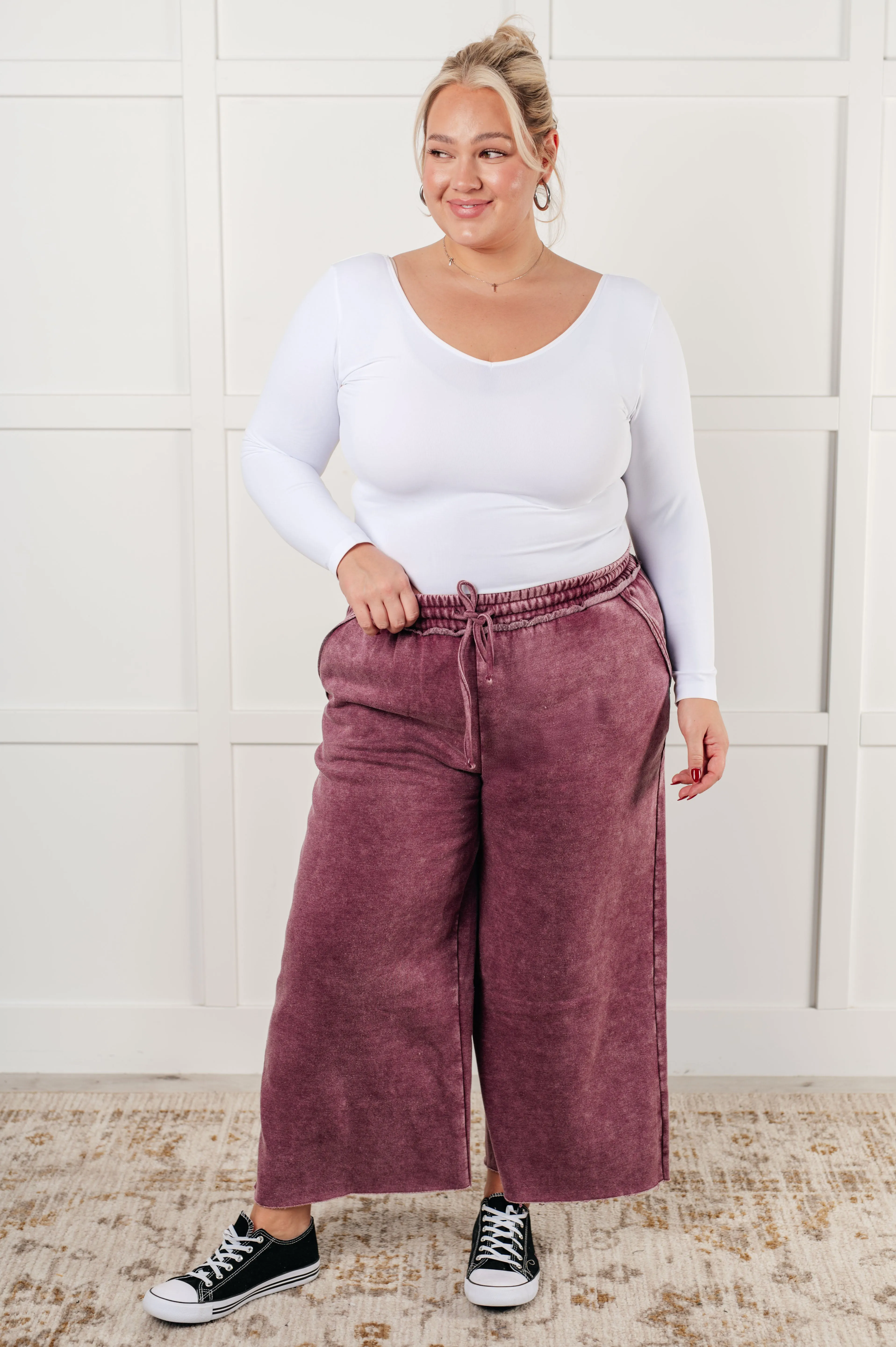 Hazel Blues® |  In or Out Wide Leg Cropped Pants in Eggplant