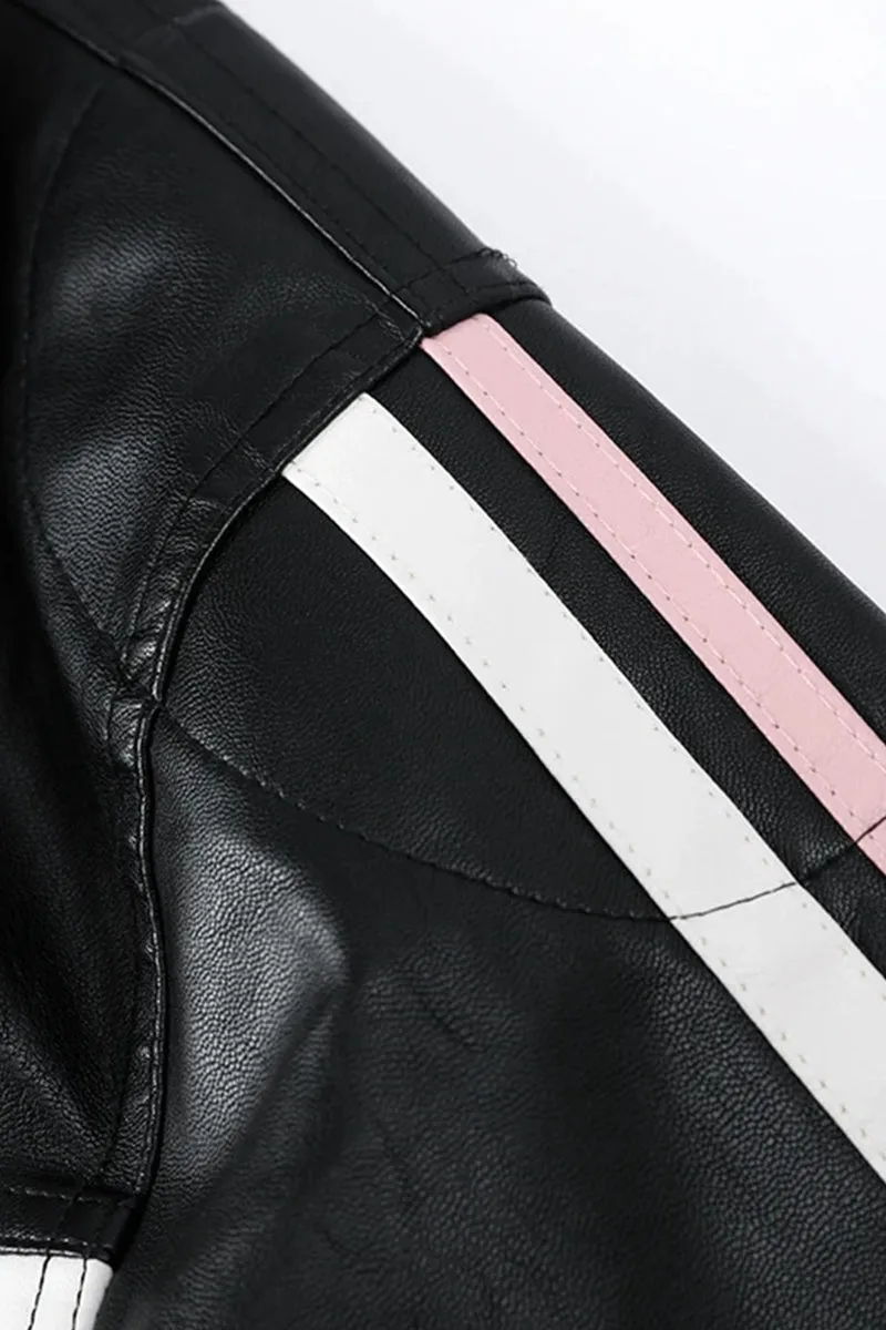 HCR1175 Vintage Bow-Detail Faux Leather Jacket Outerwear