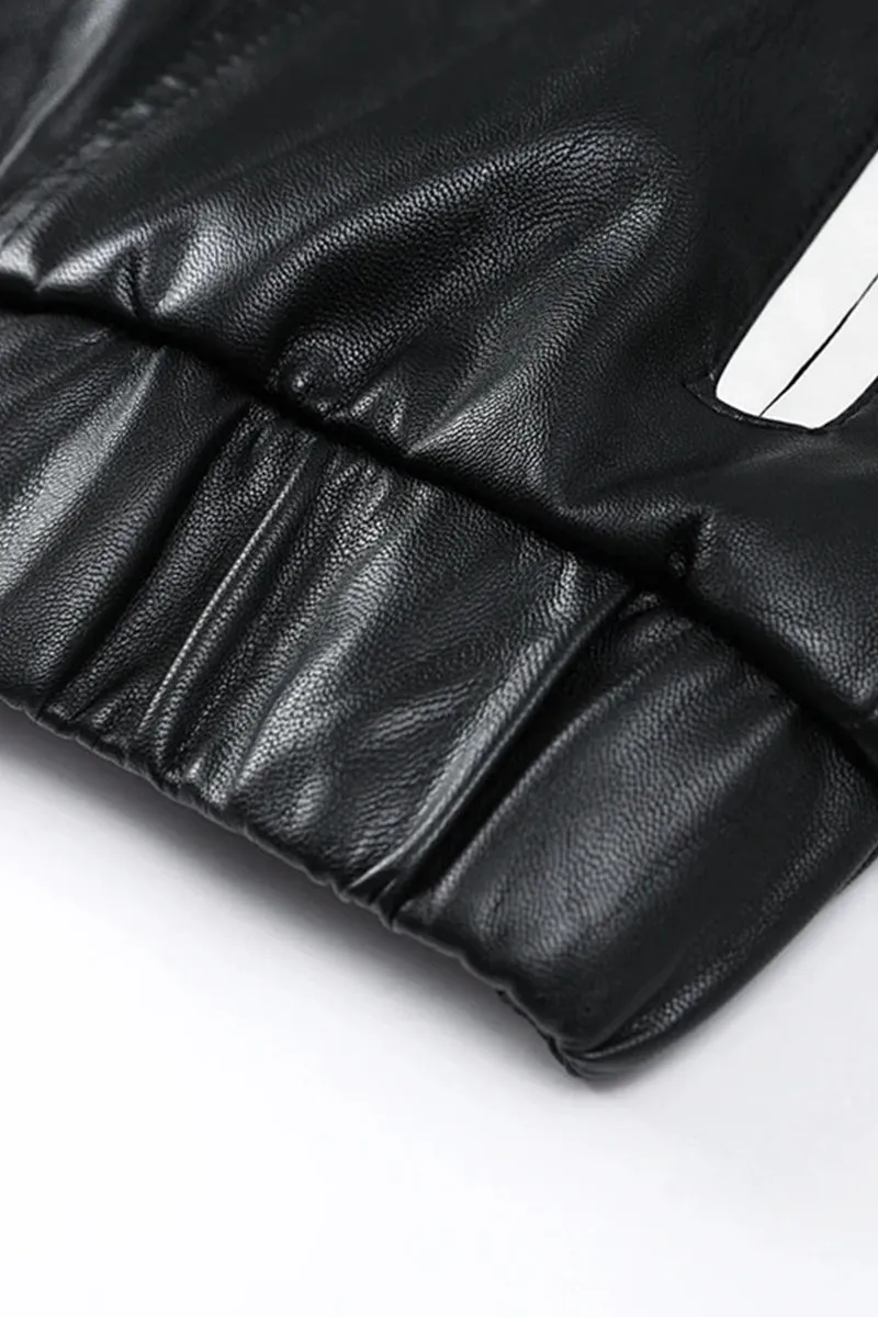 HCR1175 Vintage Bow-Detail Faux Leather Jacket Outerwear