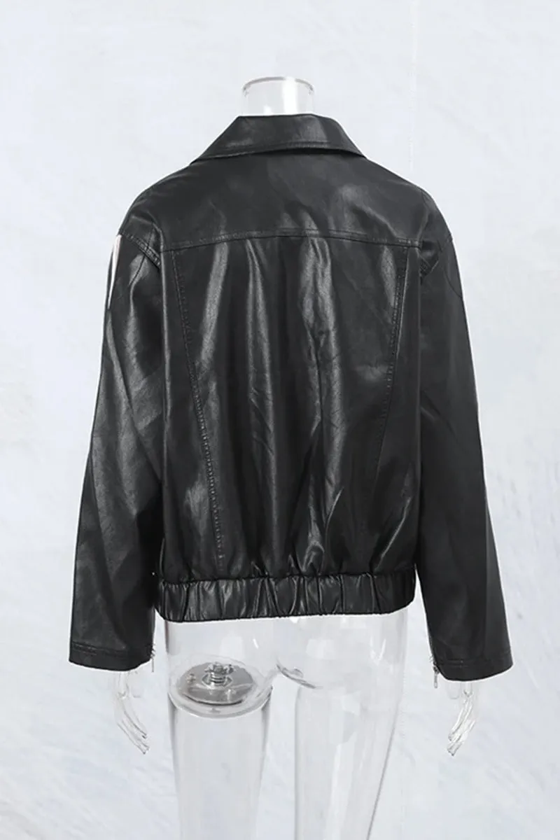 HCR1175 Vintage Bow-Detail Faux Leather Jacket Outerwear