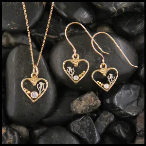 Heart and Thistle Pendant and Earring Set in Gold