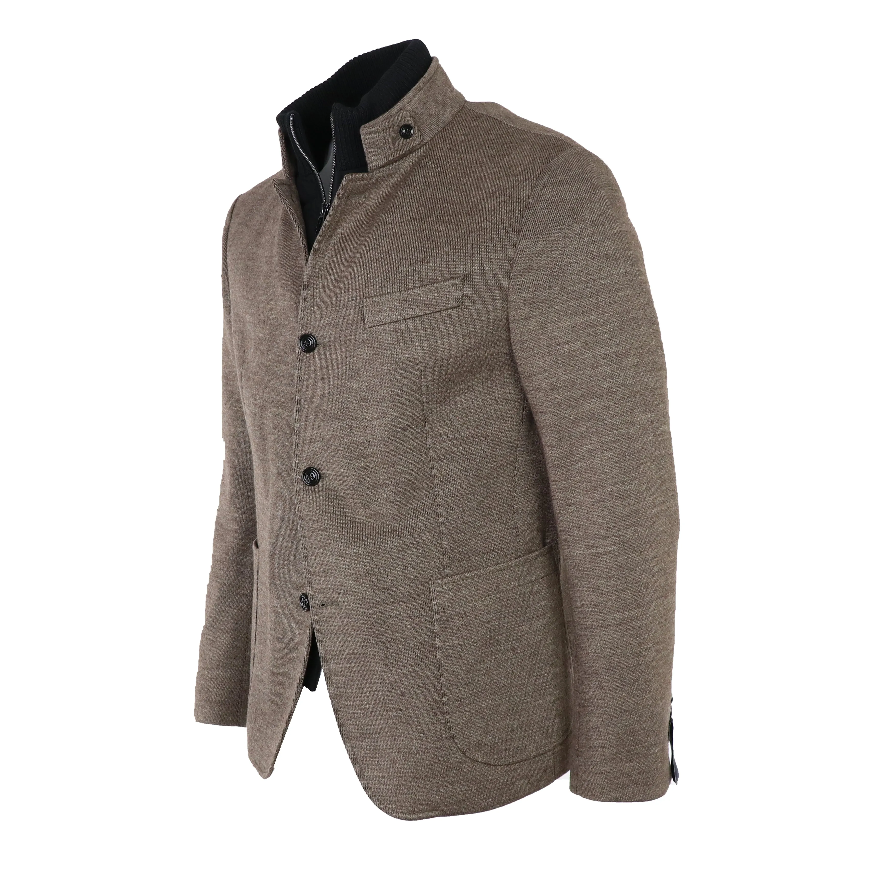 Hectar Wool Blend Knit Jacket in Dark Beige