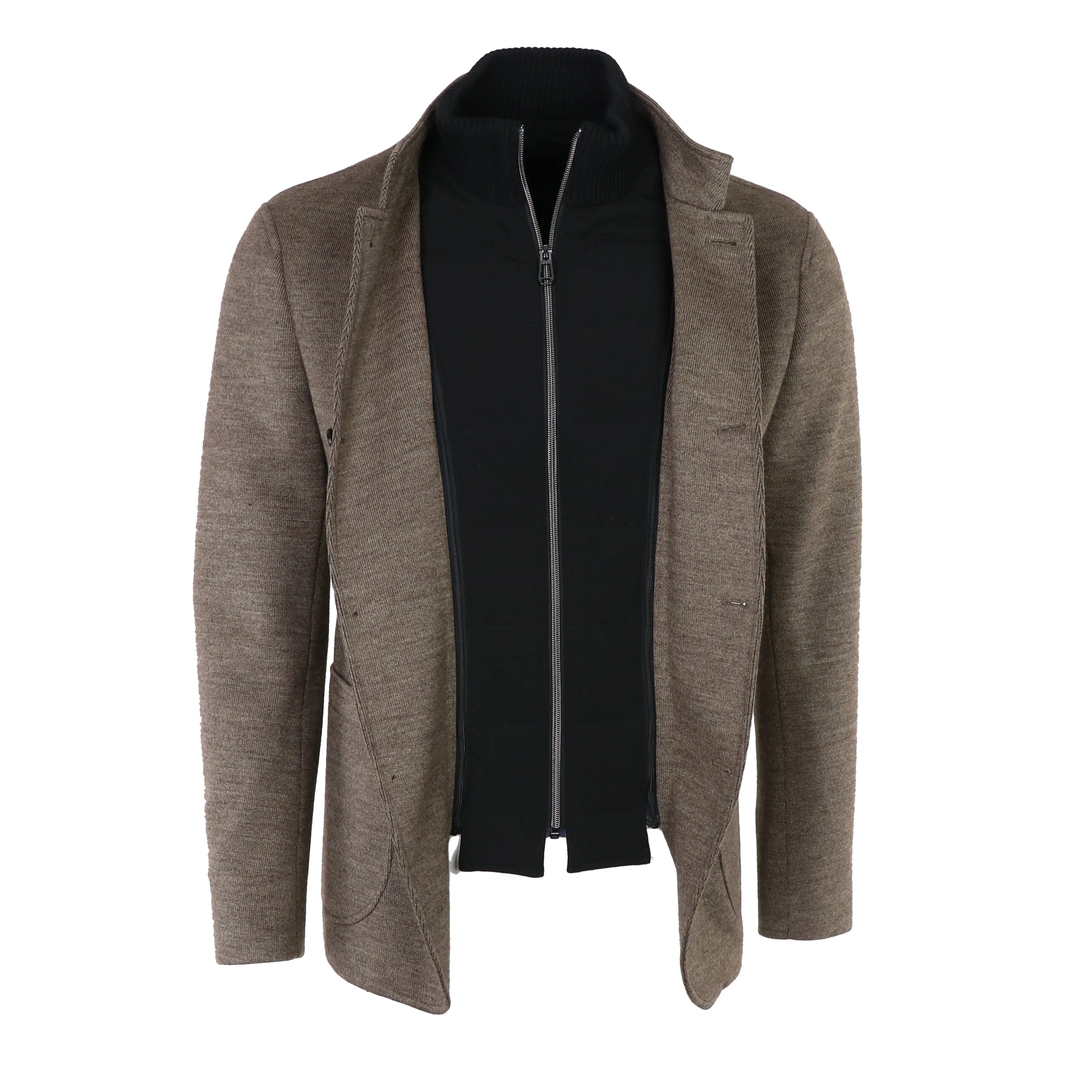 Hectar Wool Blend Knit Jacket in Dark Beige