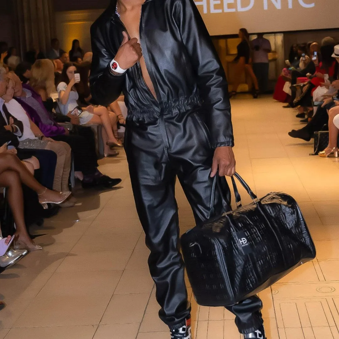 HEED NYC Men's Black Leather Jumpsuit