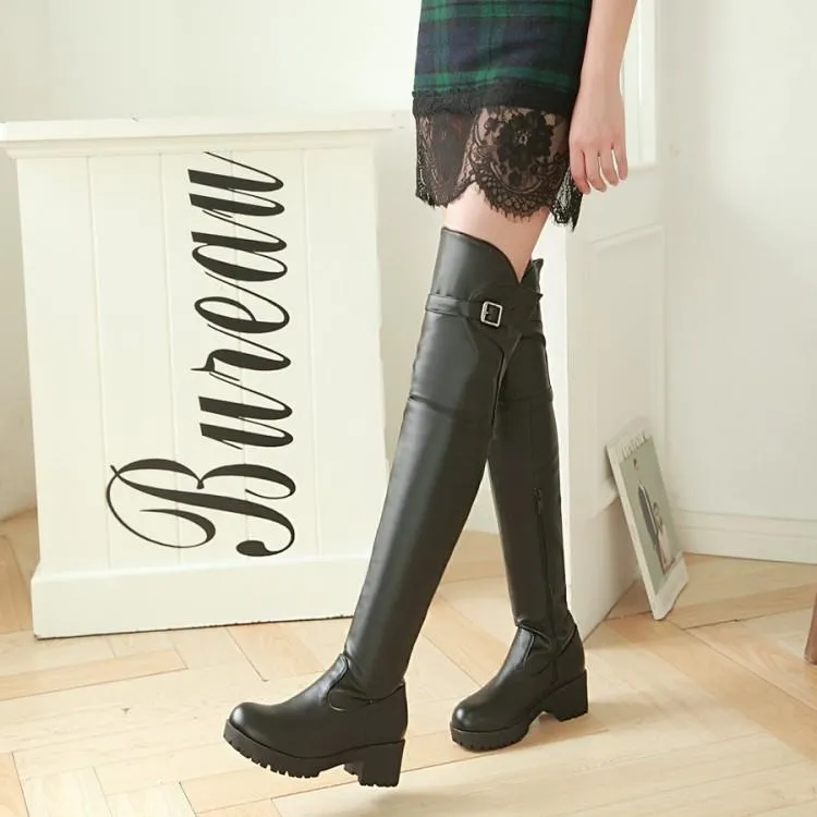 High Knee Buckle Casual Boots Shoes SD00241
