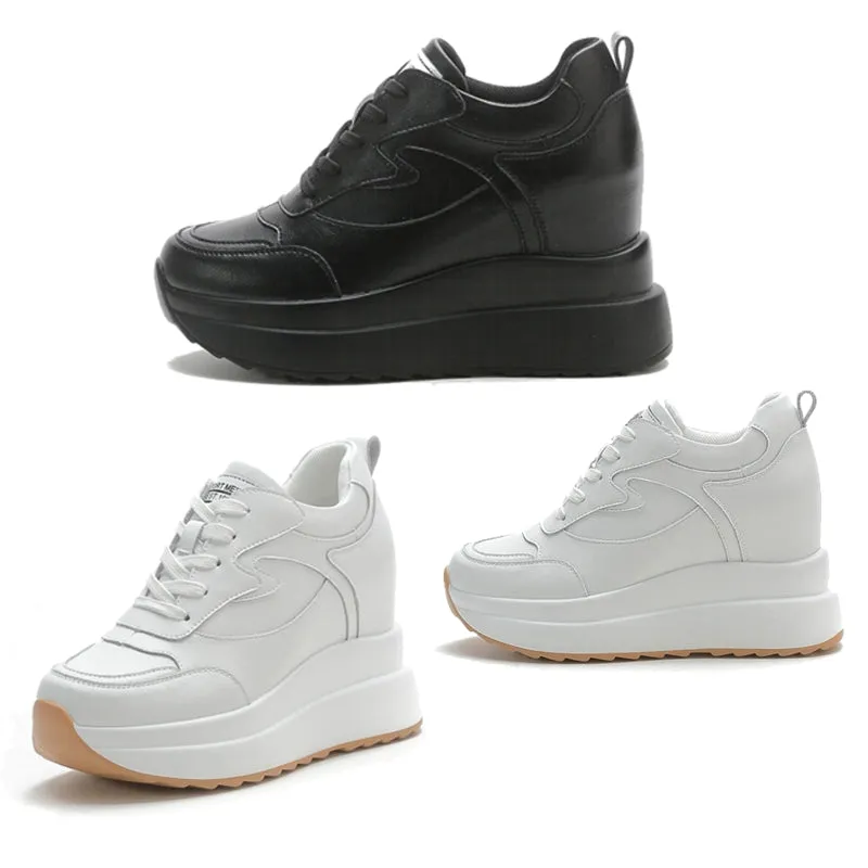 High Platform Wedge Leather Sneakers Chunky Shoes