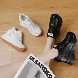 High Platform Wedge Leather Sneakers Chunky Shoes