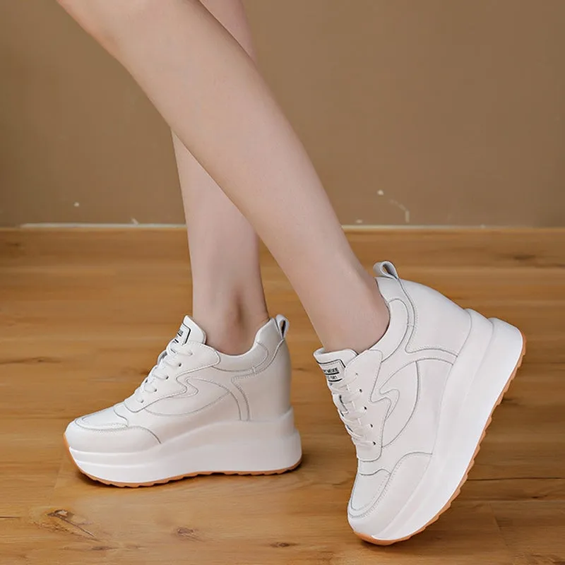 High Platform Wedge Leather Sneakers Chunky Shoes