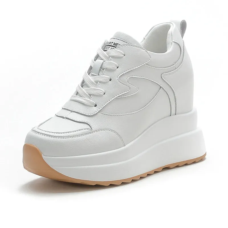 High Platform Wedge Leather Sneakers Chunky Shoes