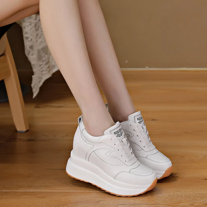 High Platform Wedge Leather Sneakers Chunky Shoes