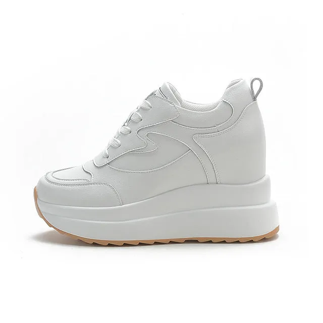 High Platform Wedge Leather Sneakers Chunky Shoes
