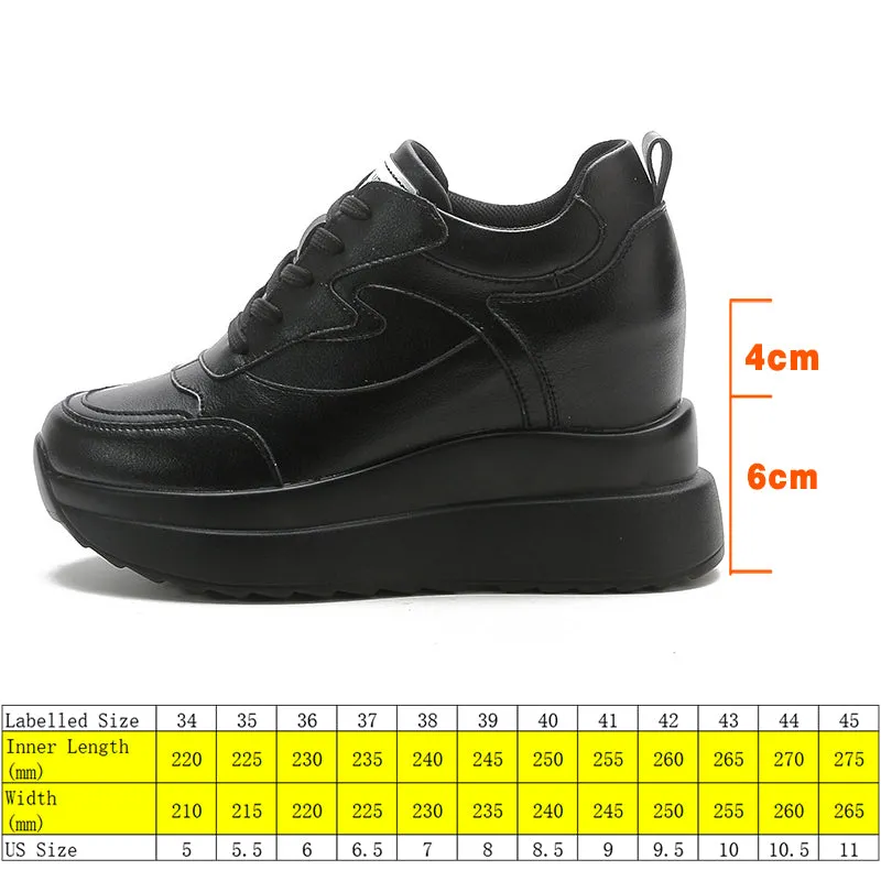 High Platform Wedge Leather Sneakers Chunky Shoes