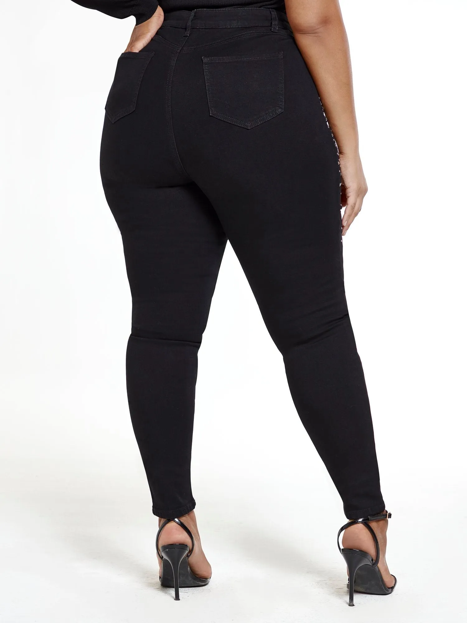 High Rise Studded Front Skinny Jeans