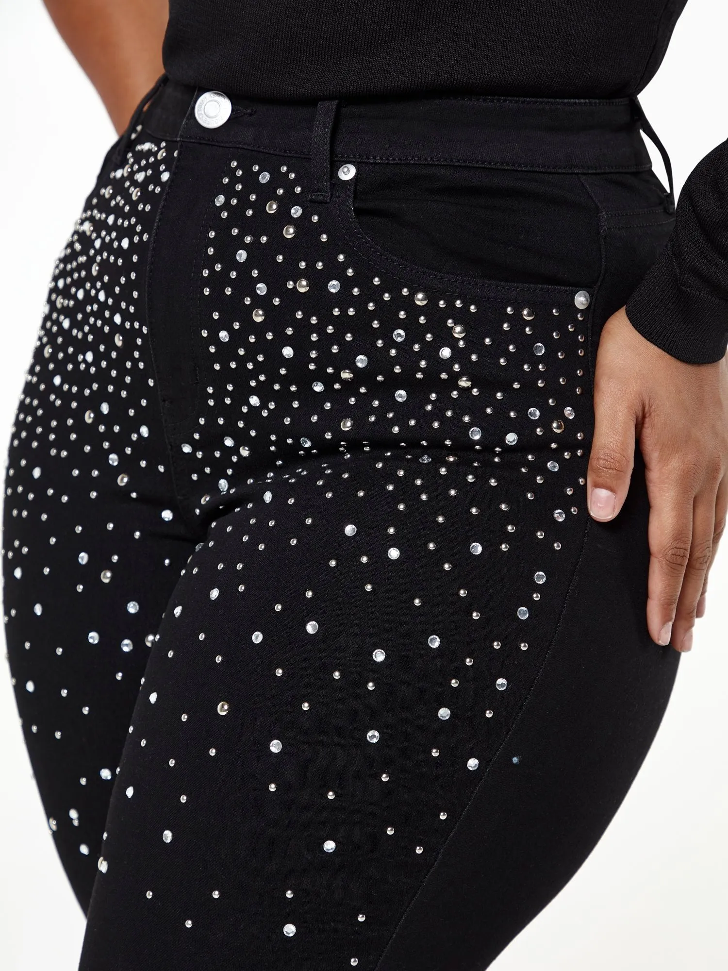 High Rise Studded Front Skinny Jeans
