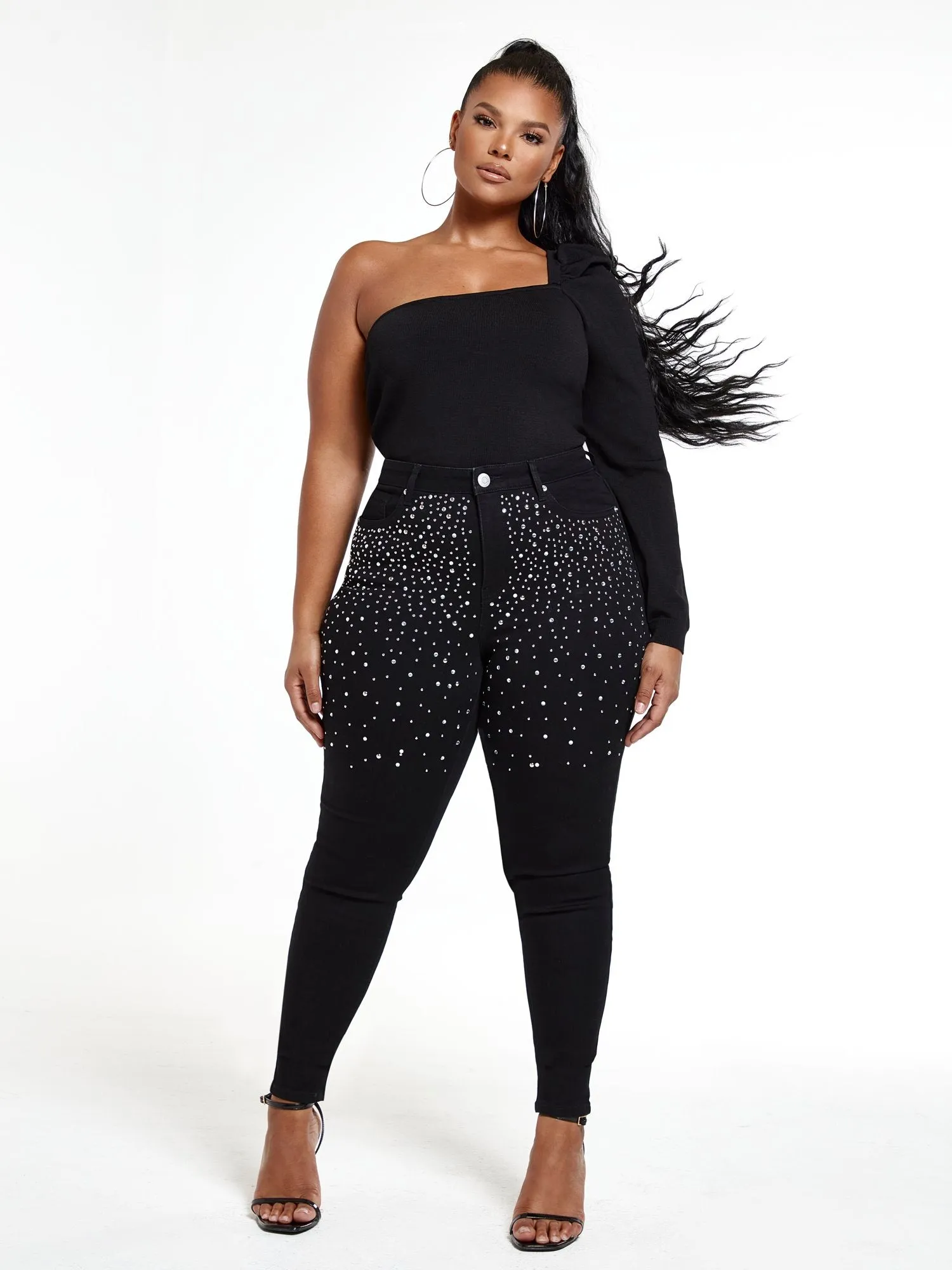 High Rise Studded Front Skinny Jeans