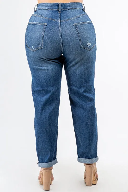 HIGH WAIST BOYFRIEND JEANS| CURY| dark denim |