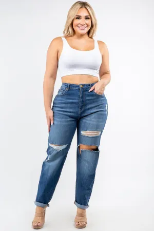 HIGH WAIST BOYFRIEND JEANS| CURY| dark denim |