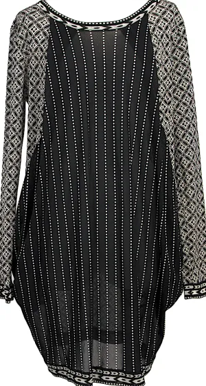HIROKO KOSHINO JAPAN. HIROKO BIS Black, Ivory Drape Pocket Switching Dot Mesh Tunic