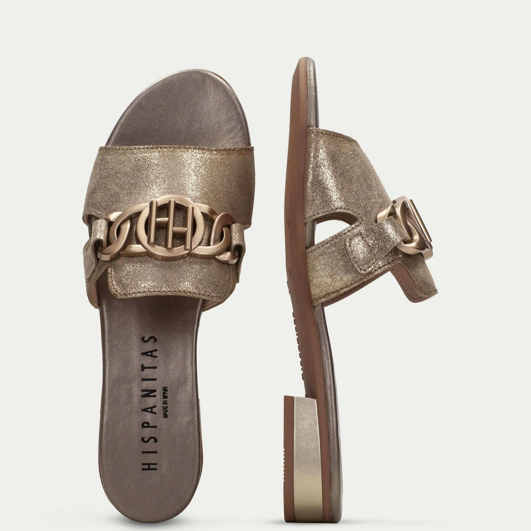 Hispanitas Bronze Gold Leather Flat Mules